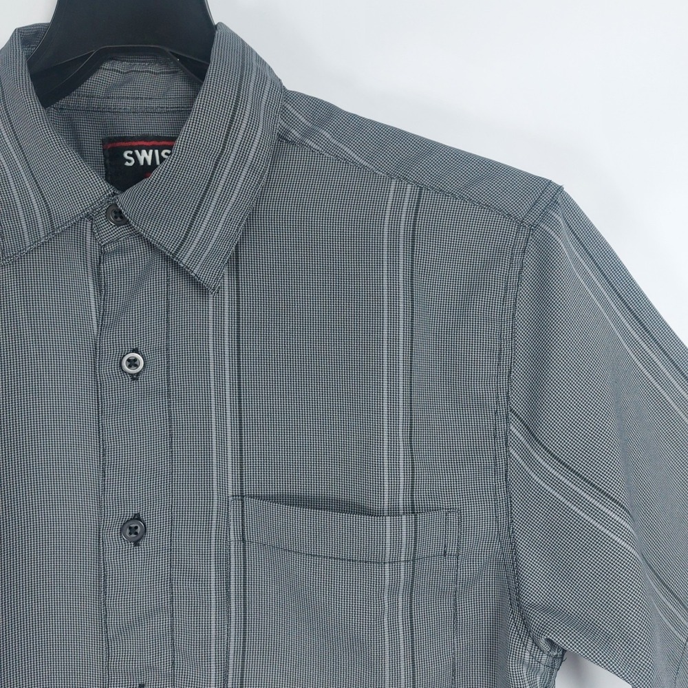 Swiss Alps Short‎ Sleeve Shirt Mens Small Gray Black Micro Houndstooth